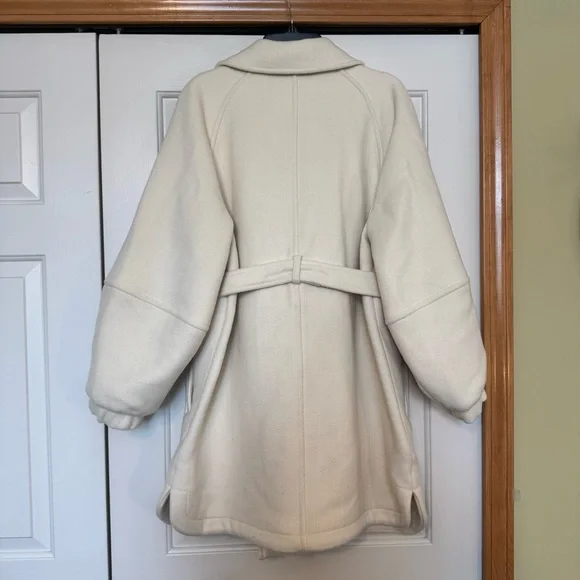 & Other Stories Cream Wool Blend Belted Balloon Sleeve Coat - Picture 5 of 11